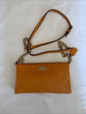Coach Mustard Leather Crossbody with Gold Chain Strap